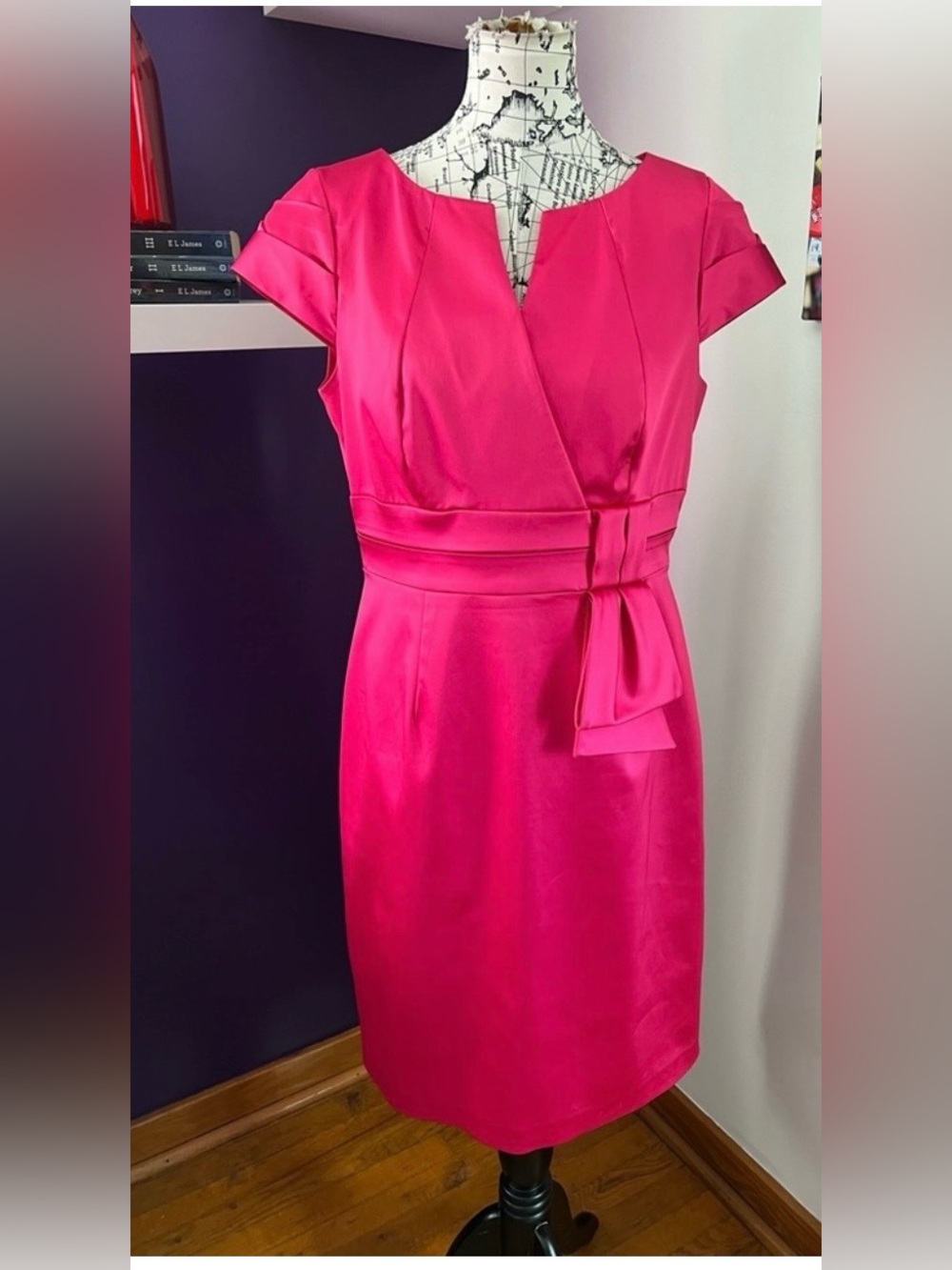 Beautiful Kay Unger Satin Fuchsia Pink Dress. Like New. Size 12.
